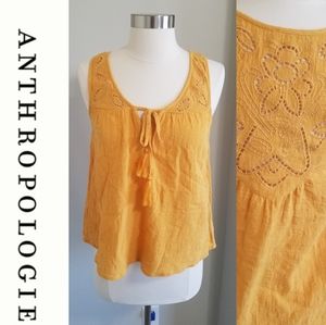 Anthropologie Braeve Goldenrod Lace detail sleeveless top sz XS
